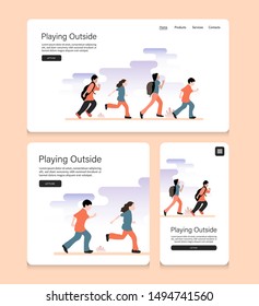 Responsive page design of children's day. Landing page vector illustration concepts for universal children's day. Children playing outside vector illustration.
