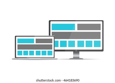 Responsive pc. Flat design modern vector illustration. SEO optimization,web analytics, programming process  elements.