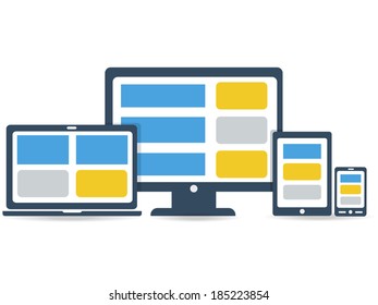 Responsive pc, laptop tablet set vector. Web design concept vector 