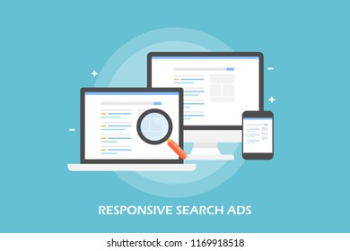 Responsive Search Ads, Responsive Ads Flat Design Vector Concept Isolated On Light Background