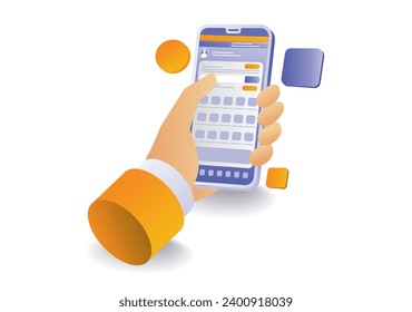 Responsive smartphone application flat isometric illustration
