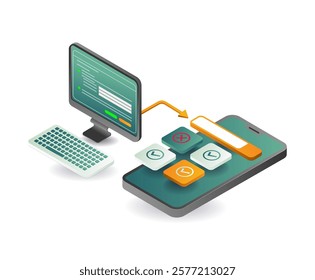 Responsive smartphone technology tester app concept illustration