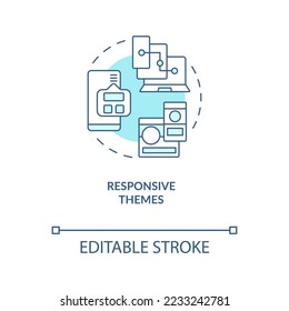 Responsive themes turquoise concept icon. Website optimize for devices abstract idea thin line illustration. Isolated outline drawing. Editable stroke. Arial, Myriad Pro-Bold fonts used