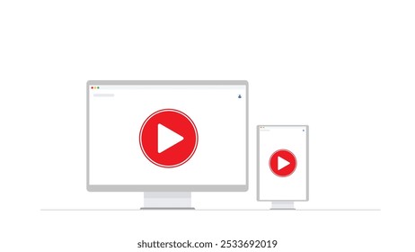 Responsive Video Player Icon on Desktop and Mobile Devices for website design and mockup design