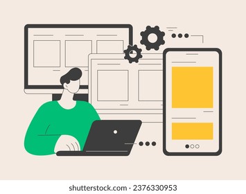 Responsive web design abstract concept vector illustration. Website frontend development, all screens UI and UX, web page mobile version, flexible grid and layout, CSS media query abstract metaphor.