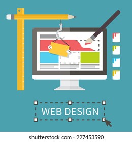 Responsive web design, application development and page construction. Flat style vector illustration.