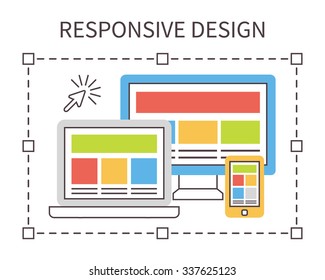 Responsive web design, application development and page construction. Thin line flat vector icons