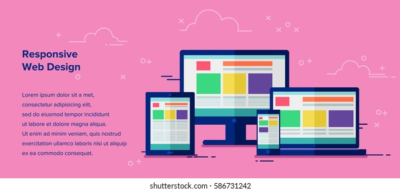 Responsive web design banner. Flat style vector illustration.