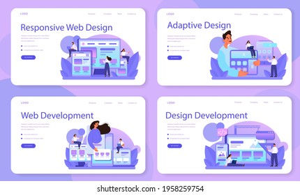 Responsive web design web banner or landing page set. Adaptive content