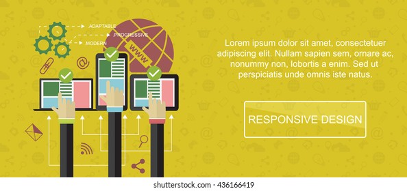 Responsive web design. Web banner, slider or vector flat background.