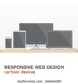 Responsive web design. Cartoon mobile devices for mock up. 