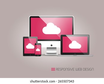 Responsive web design with cloud service - vector template
