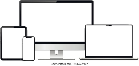 Responsive web design computer display, laptop, tablet pc with smartphone
