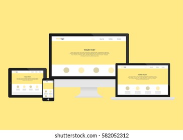 Responsive Web Design concept. Flat Style vector illustration of Laptop Desktop Tablet Phone isolated.