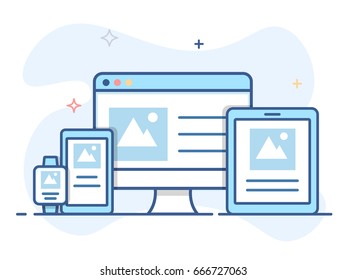 Responsive web design concept, line illustration