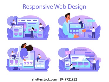 Responsive web design concept set. Adaptive content presentation