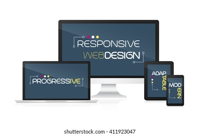 Responsive web design concept. Technological devices on a white background. 