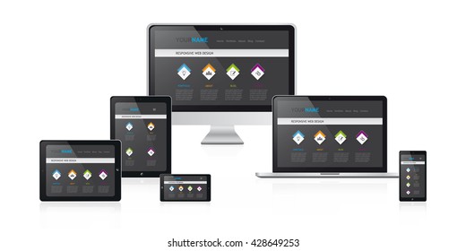responsive web design concept vector illustration, modern black web site design on media devices - Shutterstock ID 428649253