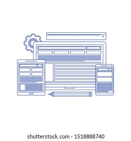 Responsive web design concept website development devices. Concept of line icon