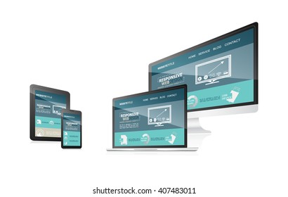 Responsive web design with different devices. Vector illustration for your blog, working presentation or other uses.