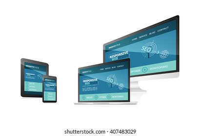 Responsive web design with different devices. Vector illustration for your blog, working presentation or other uses.