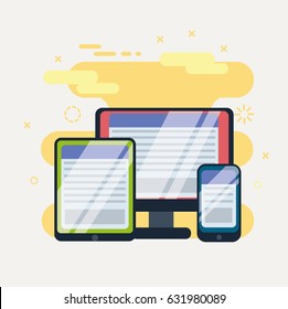 Responsive web design in digital devices. Flat vector illustration.