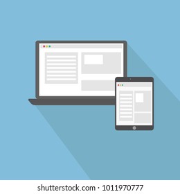 Responsive Web Design Flat Style Gadgets. Vector Illustration of Laptop Desktop Tablet isolated Over White