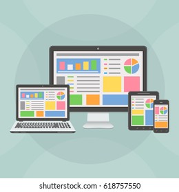 Responsive web design flat style vector Illustration