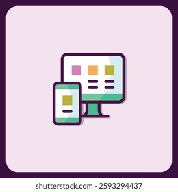 Responsive Web Design Icon, Desktop and Mobile Synchronization