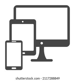 Responsive web design icon in flat style isolated on white background. Computer screen, smartphone, tablet.