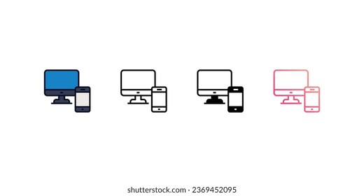 Responsive Web Design icons, color, line, glyph, gradient, Blue icon, graphic design icon in five veriasions stock illustration.