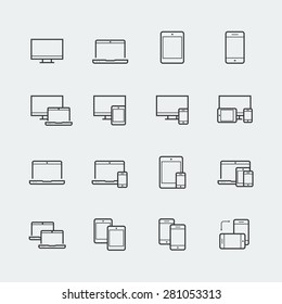 Responsive web design icons for computer monitor, smartphone, tablet and laptop