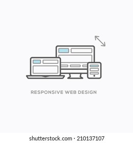 Responsive web design illustration in cool modern outline style