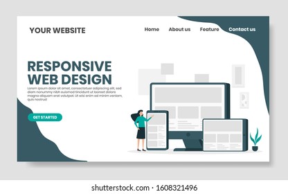 responsive web design landing page concept illustration. programmer build responsive website. web, banner, home page