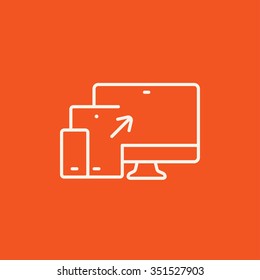 Responsive web design line icon for web, mobile and infographics. Vector white icon isolated on red background.