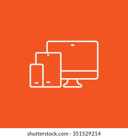 Responsive web design line icon for web, mobile and infographics. Vector white icon isolated on red background.