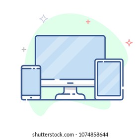 Responsive web design line vector illustration.