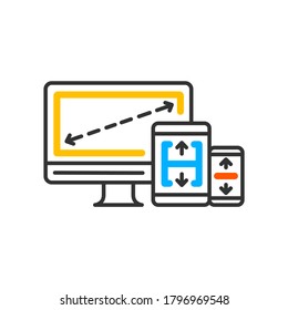 Diseño web responsable. Plantilla de diseño de páginas minimalista adaptable para todos los equipos - ordenador, tablet y smartphone. Icono de color del vector.