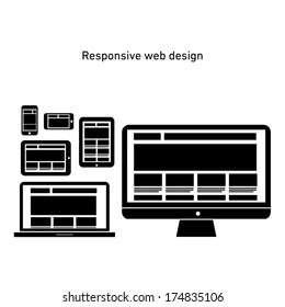 responsive web design on different devices | vector flat design infographic black on white background