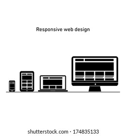 responsive web design on different devices | vector flat design infographic black on white background