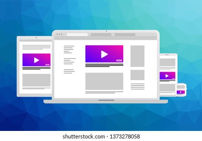 Responsive web design site in electronic devices - laptop, tablet, mobile optimization, smartphone, smart watch. Website flat modern design element