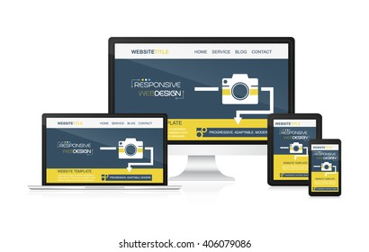 Responsive web design vector - computer, laptop, tablet and smartphone. Idea for your website presentation.