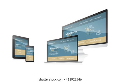 Responsive web design vector - computer, laptop, tablet and smart phone. 