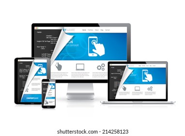 Responsive web design vector with html code script in background