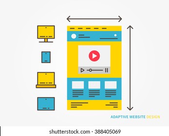 Responsive web design vector illustration. Adaptive (scalable) website (webpage) technology creative concept. Responsive web interface (ui, ux) for different devices graphic design.