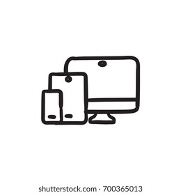 Responsive web design vector sketch icon isolated on background. Hand drawn Responsive web design icon. Responsive web design sketch icon for infographic, website or app.