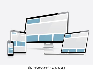 Responsive web design vector template with laptop, tablet, smartphone, computer