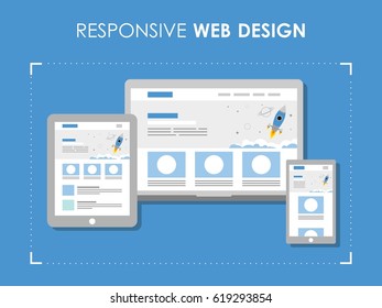 Responsive web design vector template. Laptop, tablet and phone