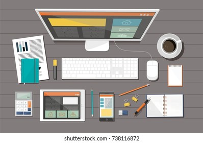 Responsive web design.Business corporate organization. Flat vector design style concept.