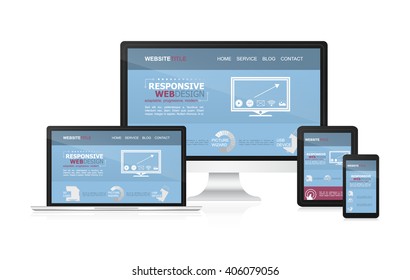 Responsive web desing on different devices. Vector illustration.